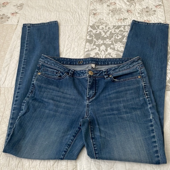 LC Straight Leg Stretch Mid Rise Blue Denim Jeans - Picture 2 of 8